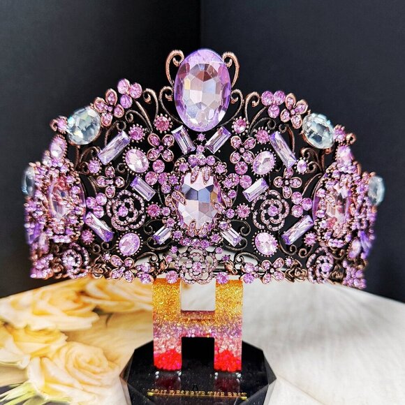 Vintage Handmade Crown, Lavender Crystal Crown, Victorian Tiara, Copper Crown main image 9
